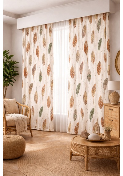 140x260 Ölçüsünde 2 Adet Bohem Fon Perde. Boho Tarz Koleksiyon Ürünü. Çok Renkli Ekru