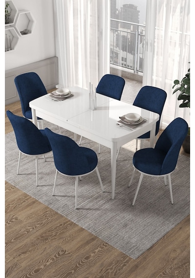Canisa Concept Kor Serisi, 70x114 Açılabilir Beyaz Yemek Masası Takımı,6 Lacivert Sandalye Masa Beyaz Sandalyeler Lacivert Canisa Concept Kor Serisi, 70x114 Açılabilir Beyaz Yemek Masası Takımı,6 Lacivert Sandalye Masa Beyaz Sandalyeler Lacivert
