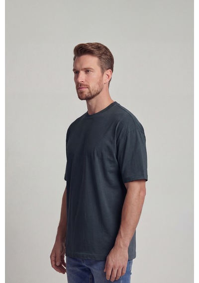 %100 Organik Pamuk Düz Oversize Füme Erkek Tişört Füme