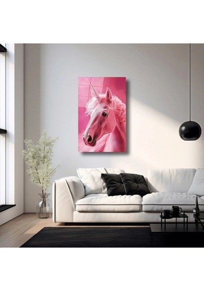 Pembe Unicorn Cam Tablo Masalsı Çocuk Odası Duvar Dekoru 35x50
