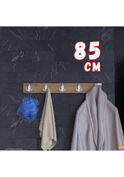Modilayn Arı Serisi 81,4x9,6 Cm 5' Li Set 15 Kancalı Banyo Askısı Ekstra Düzen Ve Yer Tasarrufu Safir Meşe