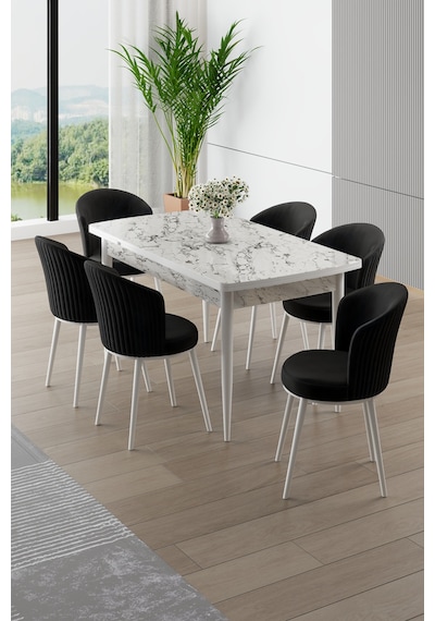 Canisa Asfel Serisi Mdf 77x130 Beyaz Mermer Desen Yandan Açılabilir Mutfak Masa Takımı 6 Siyah Sandalye Beyaz Mermer Masa Siyah Sandalye Canisa Asfel Serisi Mdf 77x130 Beyaz Mermer Desen Yandan Açılabilir Mutfak Masa Takımı 6 Siyah Sandalye Beyaz Mermer Masa Siyah Sandalye