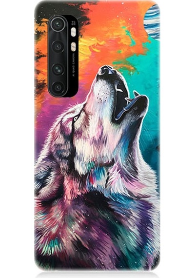 Xiaomi Mi Note 10 Lite Uyumlu Soyut Arka Planda Uluma Desenli Silikon Kılıf Çok Renkli