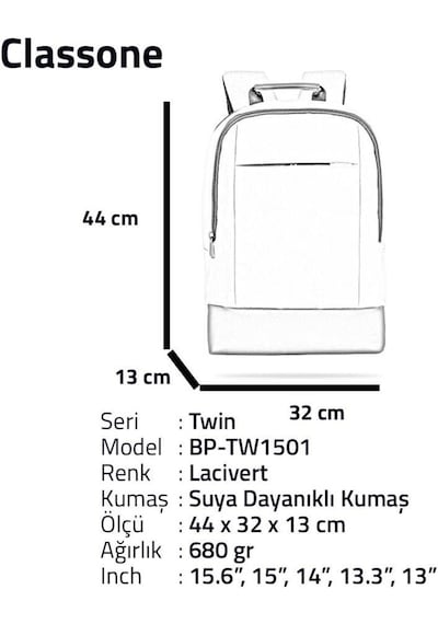 Classone Bp-Tw1501 Twincolor 15.6" Laptop Sırt Çantası-İNdigo Mav