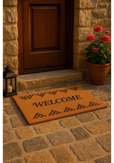 Valerine Life Velür Coco Dokulu Welcome Hoş Geldiniz Kapı Önü Dış Mekan Paspası 45x70cm 27ycm260108 Kahverengi