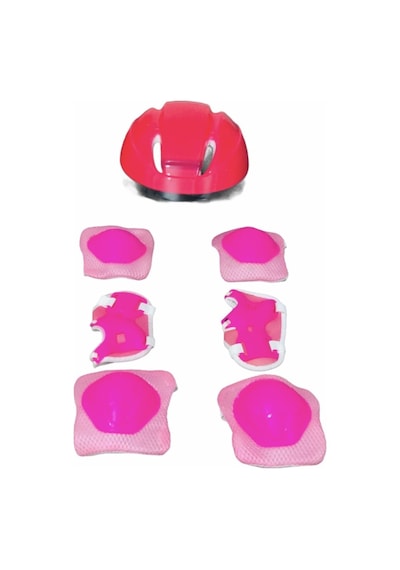 Kask Dizlik Dirseklik Eldiven Koruyucu Set Pembe Pembe