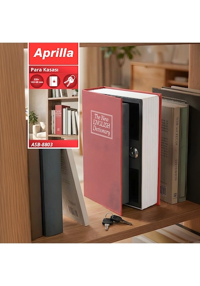 Aprilla Sb-8803 Kitap Görünümlü Para Kasası, Anahtarlı Gizli Saklama Kutusu Kırmızı