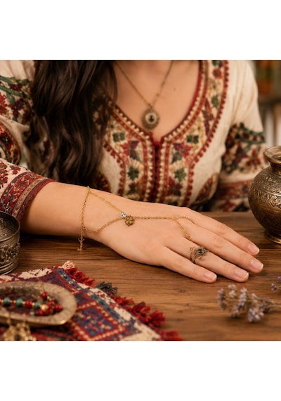 Clovera Élégance Hand Chain Dört Yapraklı Yonca Ve Zirkon Taş Detaylı Şahmeran Bileklik Çok Renkli