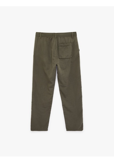 Koton Pamuklu Cepli Straight Fit Beli Bağcıklı Düğmeli Pantolon Haki 6sam40018hw Haki