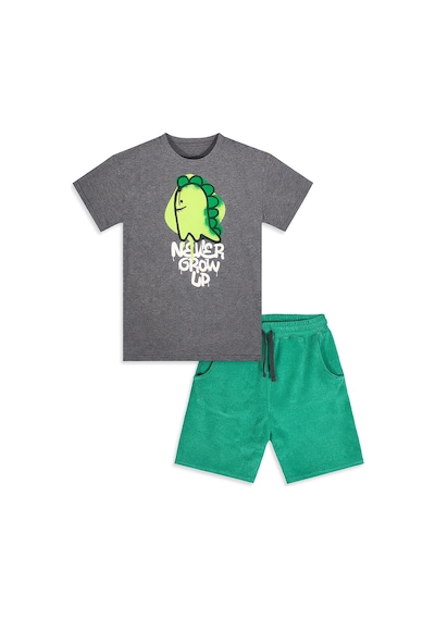 Erkek Çocuk Takım Dinozor Baskılı T-Shirt Havlu Şort İkili Takım Yazlık 4-8 Yaş