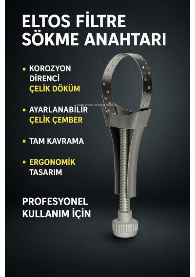 Eltos Filtre Sökme Anahtarı, Ayarlanabilir, Çelik Çemberli, Korozyon Dirençli, Yağ Filtresi Anahtarı, Tam Kavrama