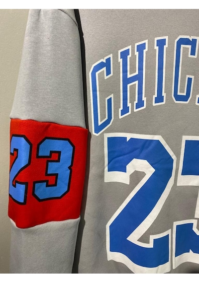 Erkek Gri Unısex Oversize Chicago 23 Baskılı Polarlı Sweat Gri