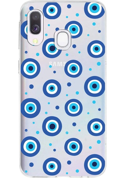 Samsung Galaxy A40 İle Uyumlu 1mm Slim Fit Nazar Boncuğu 1 Baskılı Şeffaf Kılıf Şeffaf