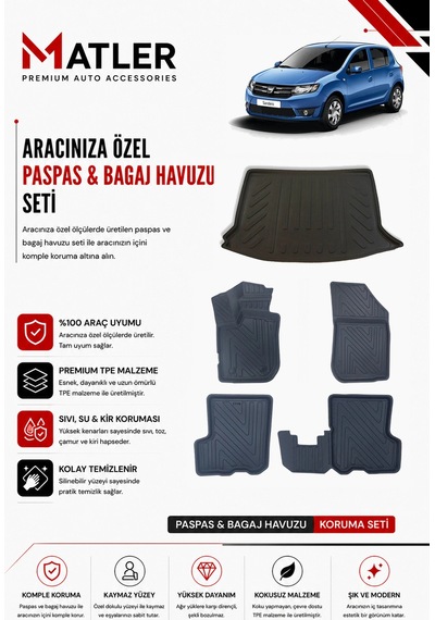 Dacia Sandero 2008 Model 4d Ekstra Havuzlu Paspas Ve Bagaj Havuzu Set