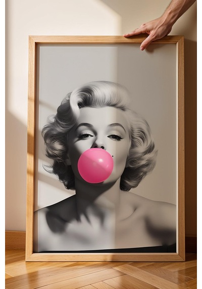 Marilyn Monroe İkonik Pembe Balon Çerçeveli Tablo - Pop Art Poster Tablo