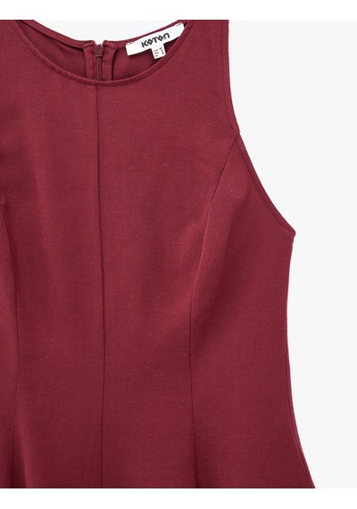Koton Keten Karışımlı Kolsuz Bisiklet Yaka Peplum Top Bordo 6sak30130ew