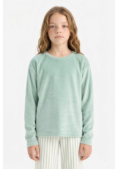 Defacto Pijama Takımı Polar Uzun Kollu Üst Çizgili Uzun Alt Kız Çocuk D1068A824WN Yeşil
