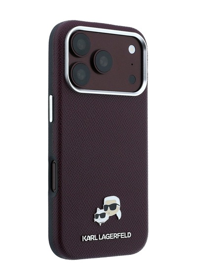 Apple Uyumlu iPhone 18 Pro Kılıf Karl Lagerfeld Lisanslı M-safe Özellikli K&c Heads Metal Logolu Pu Kapak Bordo