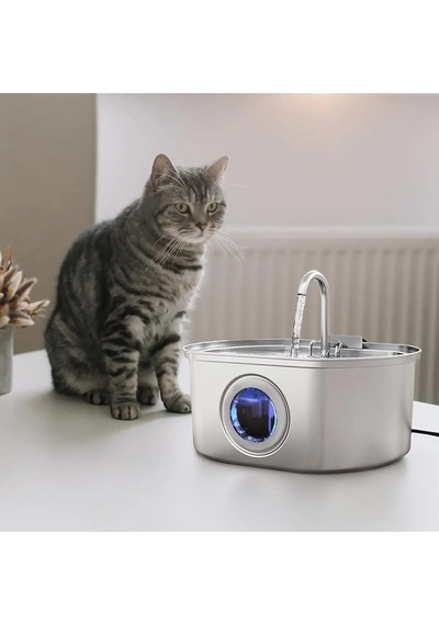 Su Seviyesi Göstergeli 3.2 L Paslanmaz Çelik Kedi Köpek Için Otomatik Su Pınarı Su Çeşmesi Hareket Sensörsüz