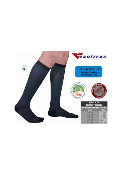 Erkek Varis Çorabı 20-30 Mm.Hg / Orta Basınç Variteks 920 Siyah CCL2 S Standart 2 Çift Standart
