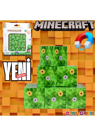 Minecraft Çiçekli Çim Desenli Blok Manyetik Bloklar