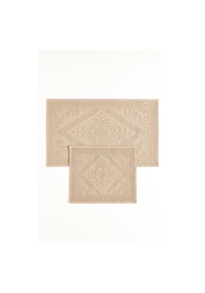 Soley Violeta 2'li Banyo Paspas Seti Kaymaz Taban %100 Pamuk 60x100 - 50x60 Cm Bej