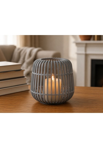 3d Baskı Modern Kafes Tasarımlı Dekoratif Mumluk - Tealight Mumluk, Masaüstü Ev Ve Ofis Dekoru-gri Çok Renkli