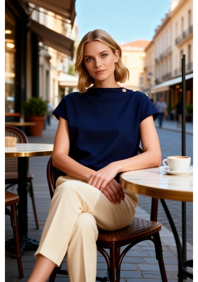 Benerly Kadın Bluz Crop Regular Kalıp Dik Yaka Yarasa Kol Soft Touch Örme Lacivert