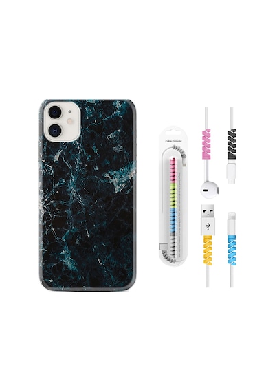 Apple Uyumlu iPhone 13 Kılıf Kablo Koruyuculu Blue Mix Mermer 1377