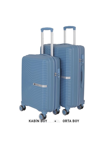 Mçs Bavul Orta Ve Kabin 2li Set Kırılmaz Silikon Valiz V374 Skyblue Sky Blue