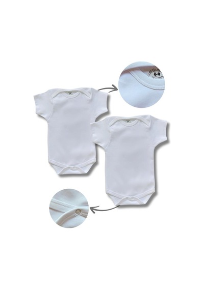 Betül Bebek Kısa Kollu 2'li Organik Pamuk Çıtçıtlı Bebek Body&zıbın 2adet Beyaz