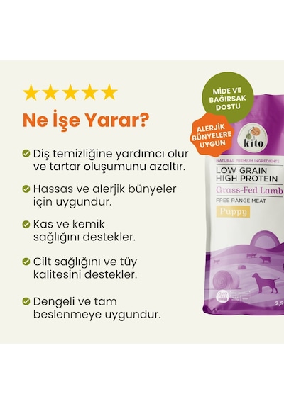 Kito Doğal Besi Kuzu Etli Yavru Köpek Maması 2.5 KG