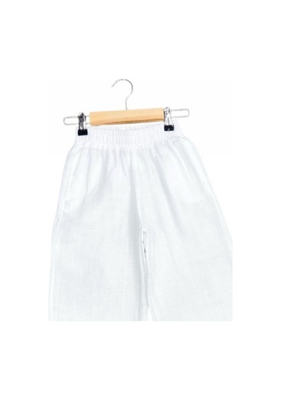 Çikoby Kız Çocuk Baskılı Etnik Desenli Müslin Bol Paça Pantolon-15687 Ekru