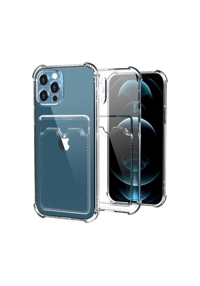 Apple Uyumlu  iPhone 12 Pro Max Kılıf Kamera Korumalı Kartlıklı Darbe Emici Özellikli Şeffaf Silikon Kapak
