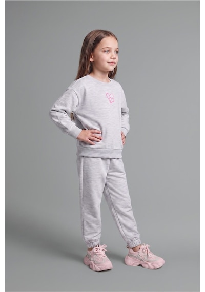 Defacto %100 Pamuk Baskılı Sweatshirt Üst Lastikli Paça Alt 2li Takım Kız Bebek I4475a526augr28 Gri-gr28