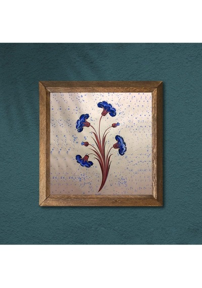 Lexroo Ebru Sanatı Taş Duvar Tablosu Ahşap Çerçeveli Duvar Dekoru Wall Art 25x25cm W1-242