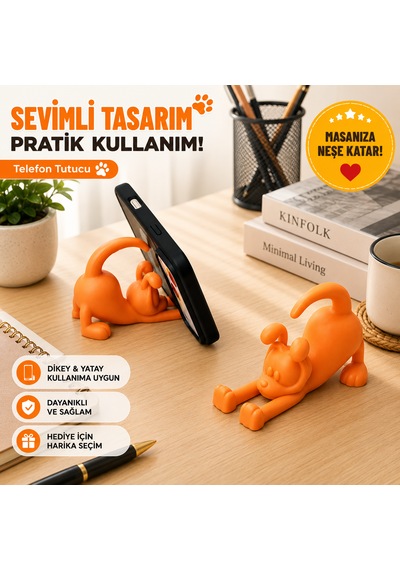 Sevimli Köpek Tasarımlı Telefon Tutucu Masaüstü Telefon Standı Dekoratif Akıllı Telefon Standı Turuncu