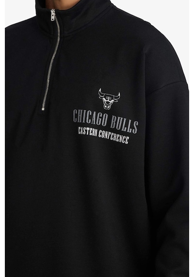 Defacto Defactofit Nba Chicago Bulls Oversize Geniş Kalıp Dik Yaka Fermuarlı Sweatshirt F9813ax25aubk81 Siyah-bk81