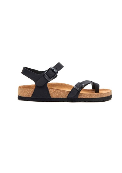Comfortfusse Gabriella - Kadın Ortopedik Hakiki Deri Sandalet Siyah Nubuk Deri