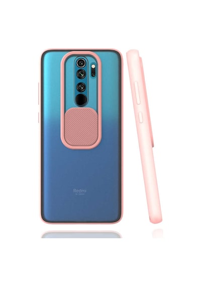 Noktaks - Redmi Note 8 Pro Uyumlu - Kılıf Slayt Sürgülü Arkası Buzlu Lensi Kapak - Pembe Açık Pembe Açık