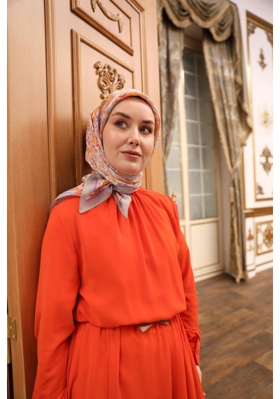 Silk Home Olinda İpek Eşarp 47002-33 Gri, Mor, Turuncu, Taba, Kiremit
