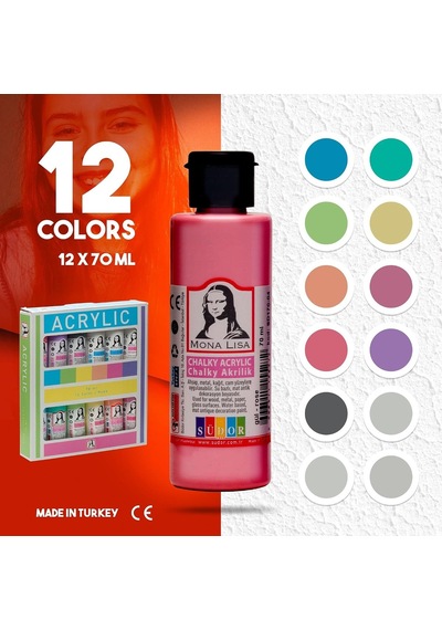 Südor Kırtasiye 1955 Mona Lisa Chalky Akrilik Boya Seti 12 Renk X 70 Ml