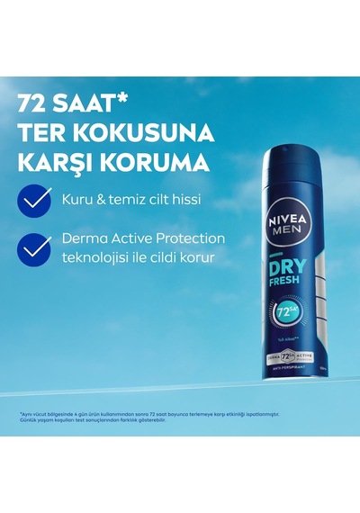 Lexroo Men Erkek Sprey Deodorant Dry Fresh 150ml, 72 Saat Ter Kokusu Karşıtı, Alkolsüz