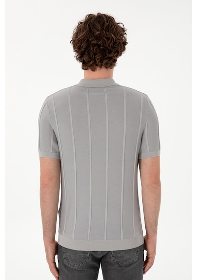 U.S. Polo Assn. Erkek Slim Fit Polo Yaka Açık Gri Tişört 50306457-VR001