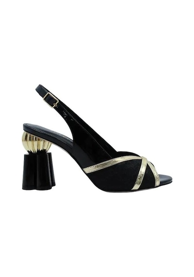 Poletto Hakiki Deri /tekstil Altın-sax Mavı Sandalet Topuklu 380 13-527 Altın