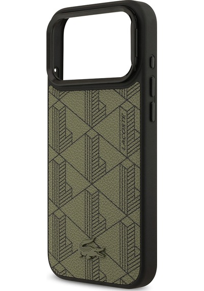 Apple Uyumlu iPhone 17 Pro Max Kılıf Lacoste Lisanslı M-safe Şarjlı Standlı Pu Deri Monogram Desenli Yeşil