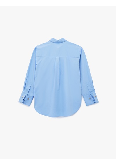 Koton Pamuklu Uzun Kollu Oversize Poplin Gömlek Mavi 7wak60014pw