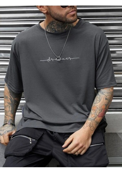 Flood Of Style Erkek Füme Dreamer Baskılı Oversize Gri