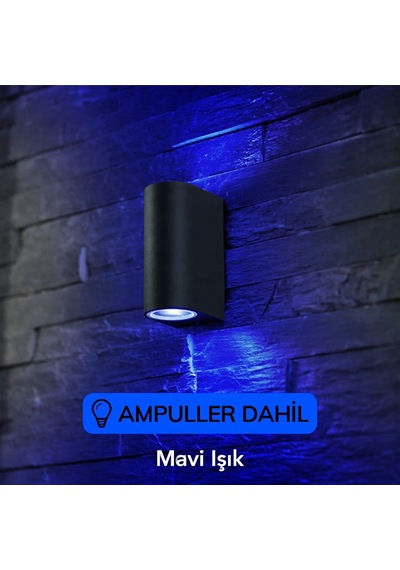 Dekoratif Çift Yönlü Siyah Aplik - Mavi Işık - Ampuller Dahil Diğer