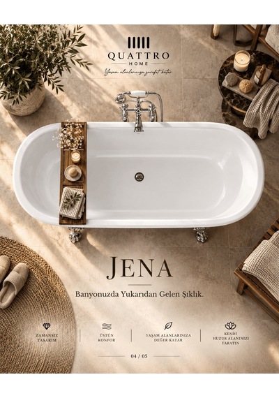 Jena Siyah Ayaklı Serbest Duran Akrilik Küvet 180 80 74 Cm